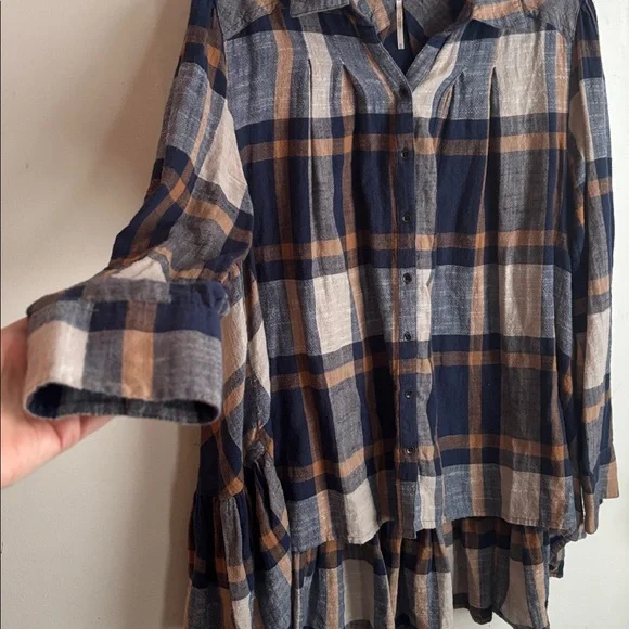Free People | Peppy Plaid Oversized Button Down Tunic Sz M - Picture 8 of 10